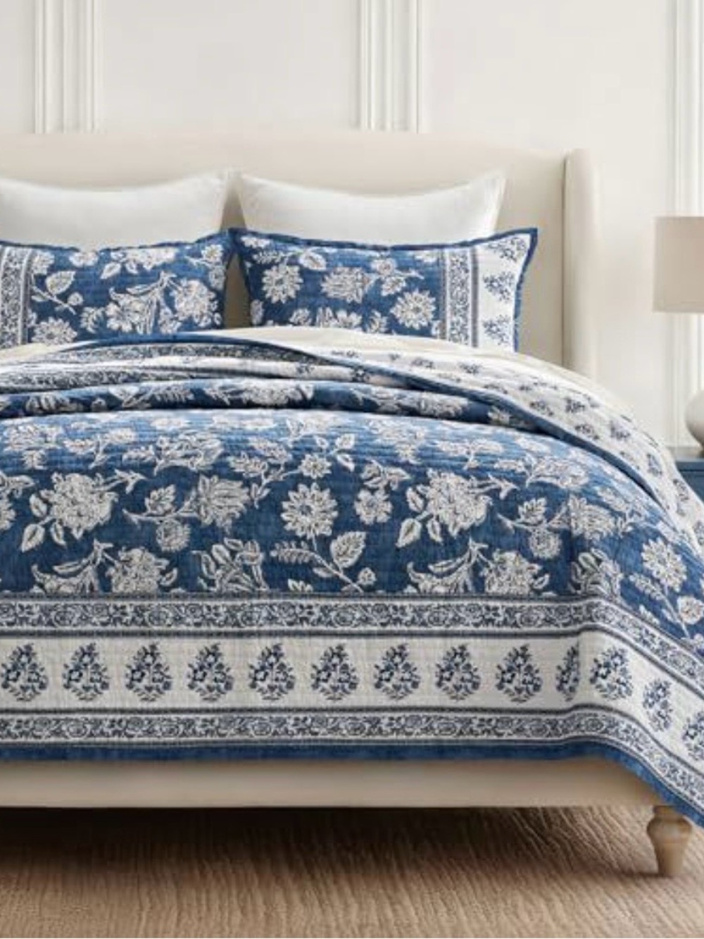 Blue Floral Quilted Comforter Set - EverGrace